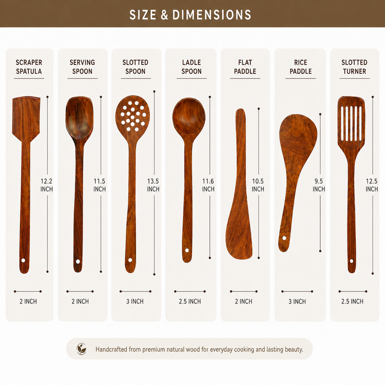 SPATZO Wooden Spatula Set – Pack of 7