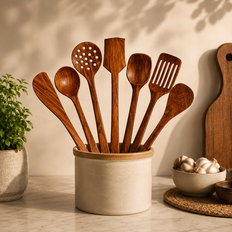 SPATZO Wooden Spatula Set – Pack of 7