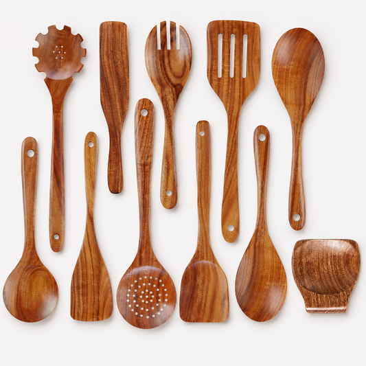 SPATZO Wooden Spatula Set – Pack of 11