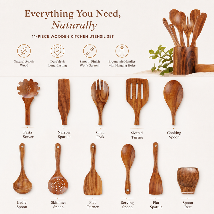 SPATZO Wooden Spatula Set – Pack of 11