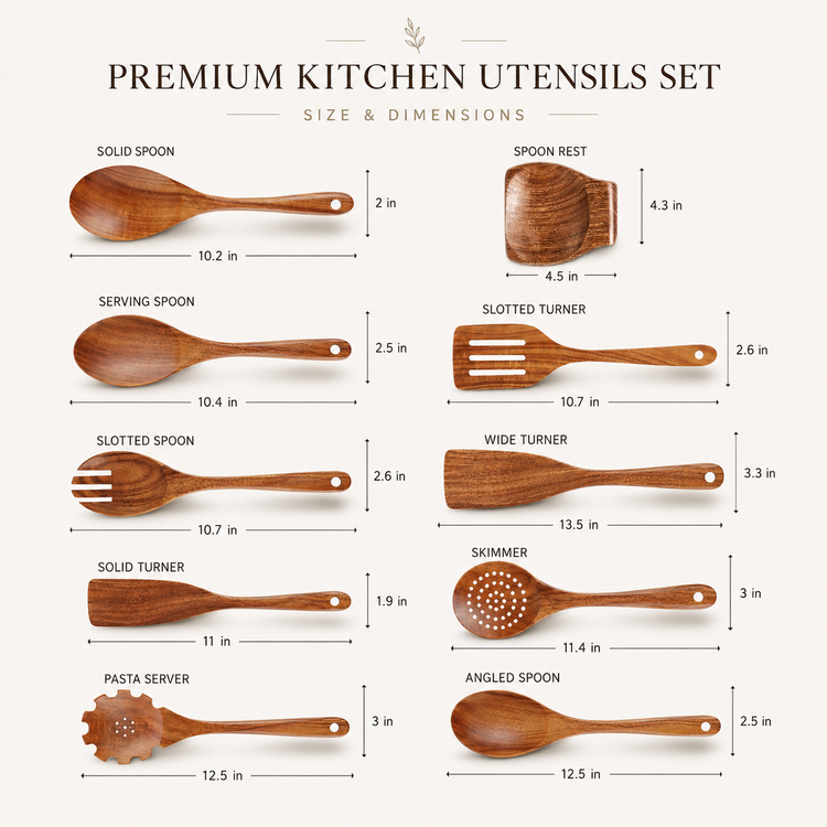 SPATZO Wooden Spatula Set – Pack of 11