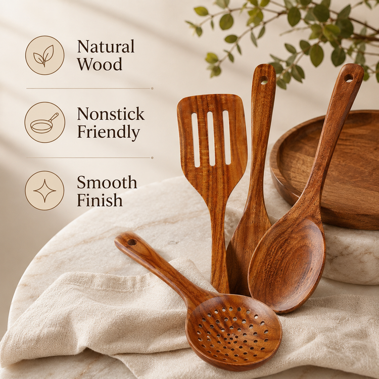 SPATZO Wooden Spatula Set – Pack of 11