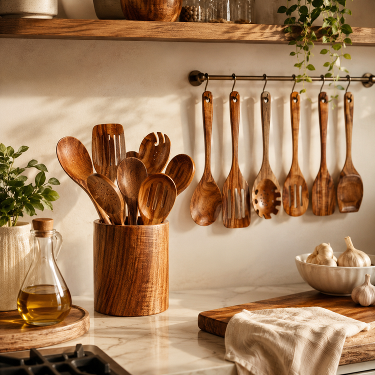 SPATZO Wooden Spatula Set – Pack of 11