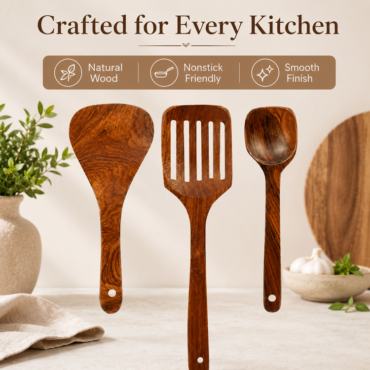 SPATZO Wooden Spatula Set – Pack of 3