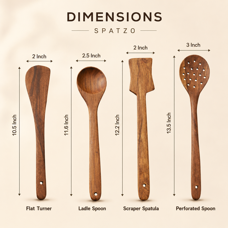 SPATZO Wooden Spatula Set – Pack of 4