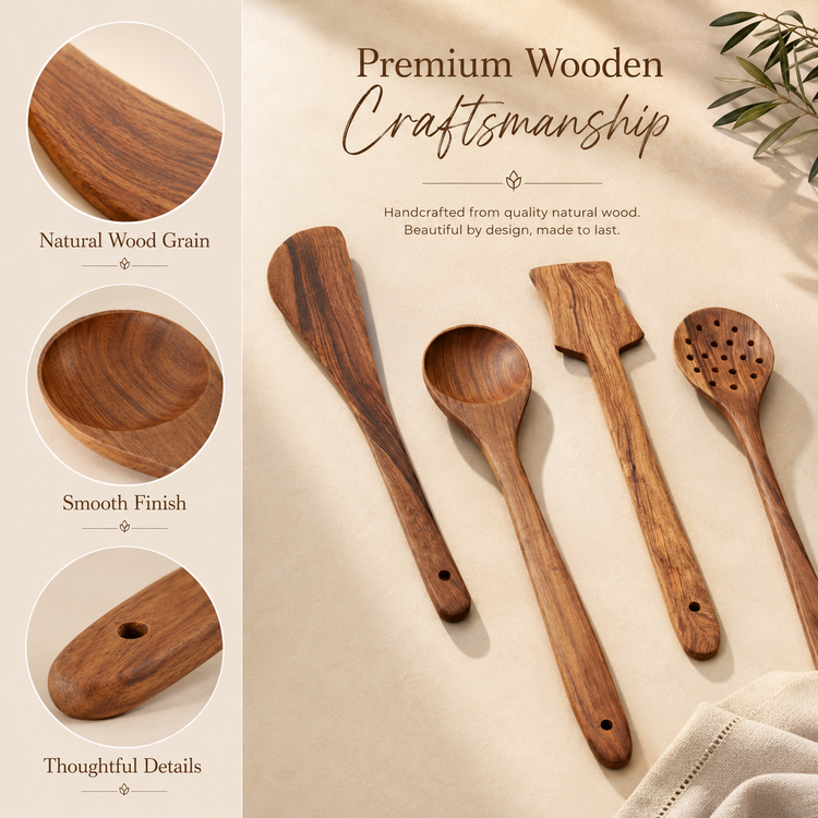 SPATZO Wooden Spatula Set – Pack of 4