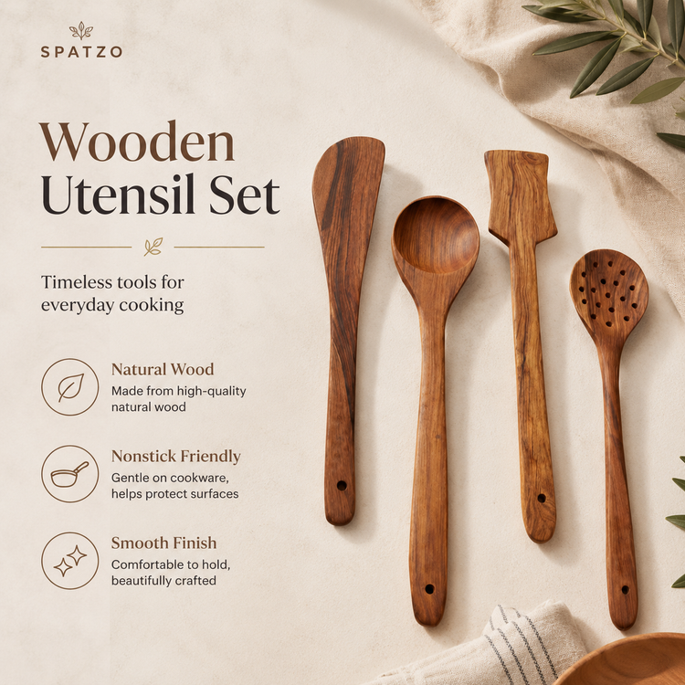 SPATZO Wooden Spatula Set – Pack of 4