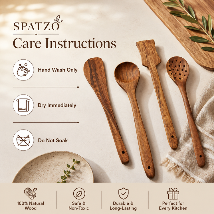 SPATZO Wooden Spatula Set – Pack of 4
