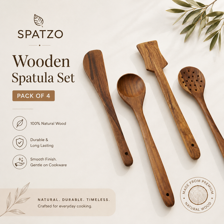 SPATZO Wooden Spatula Set – Pack of 4