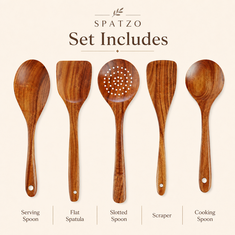 SPATZO Wooden Spatula Set – Pack of 5