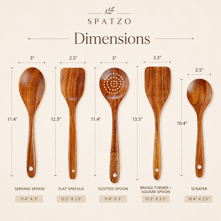 SPATZO Wooden Spatula Set – Pack of 5