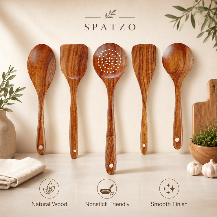 SPATZO Wooden Spatula Set – Pack of 5