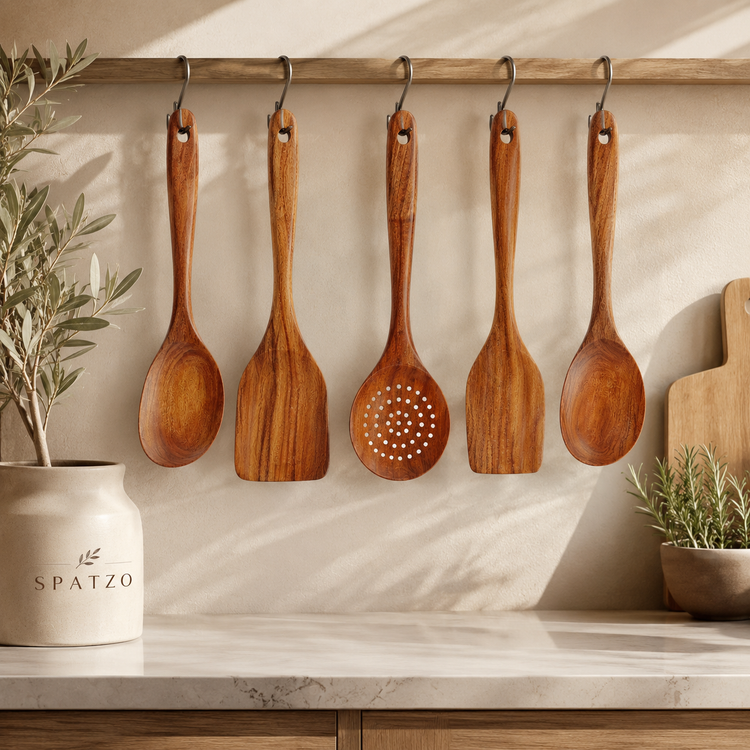 SPATZO Wooden Spatula Set – Pack of 5