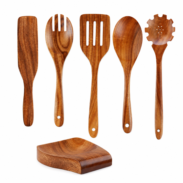 SPATZO Wooden Spatula Set – Pack of 6