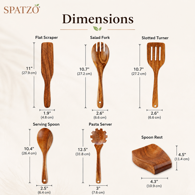 SPATZO Wooden Spatula Set – Pack of 6