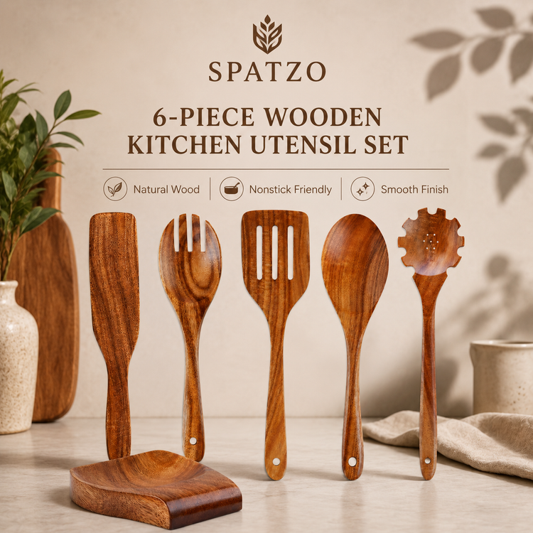 SPATZO Wooden Spatula Set – Pack of 6