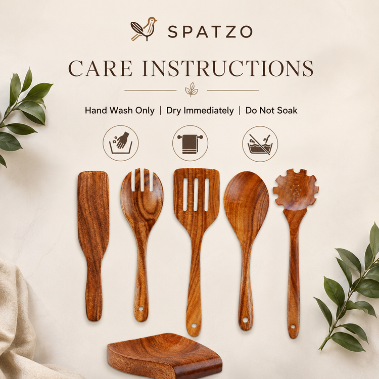 SPATZO Wooden Spatula Set – Pack of 6