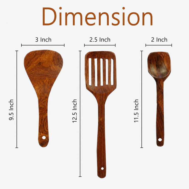 SPATZO Wooden Spatula Set – Pack of 3